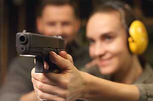 handgun shooting at a target range